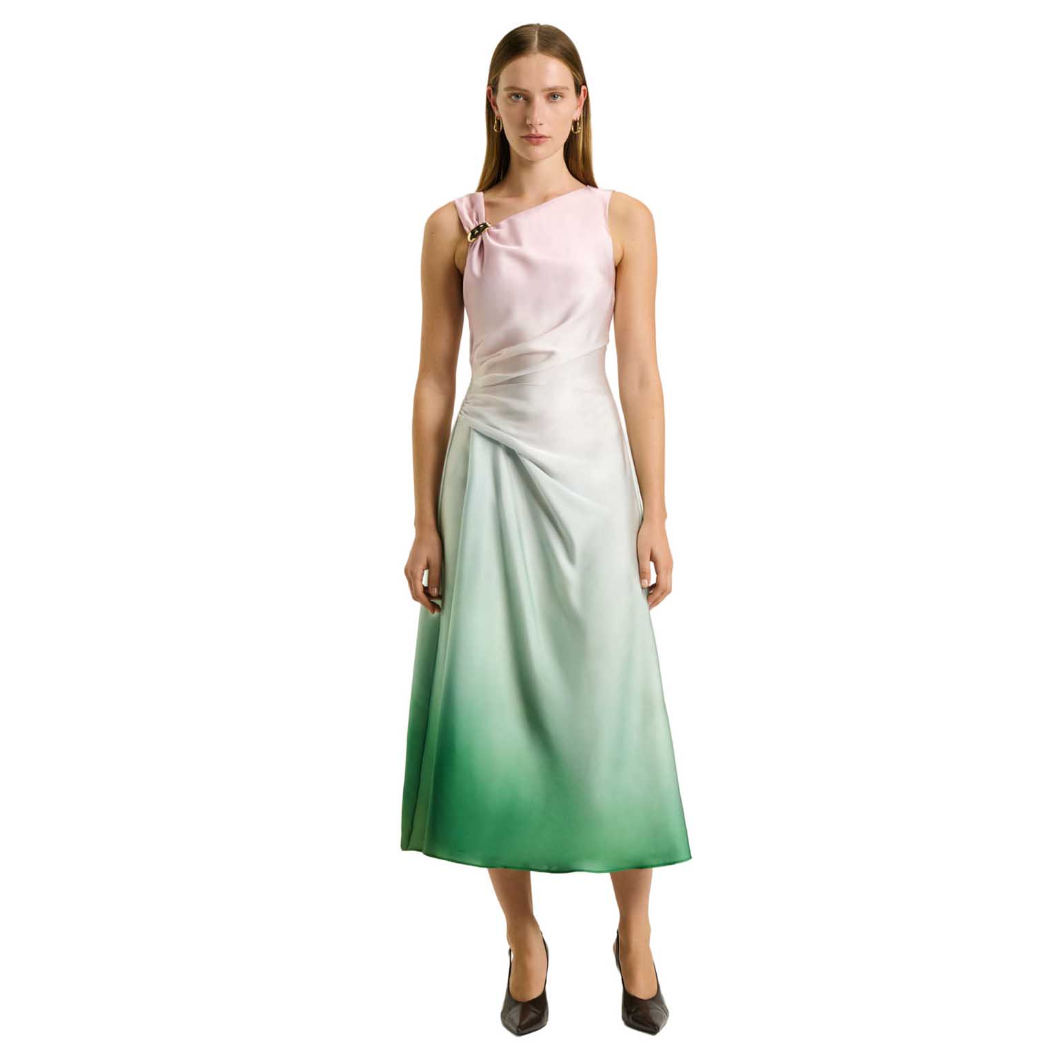 Veronika Maine Dip Dye Satin Draped Midi Dress